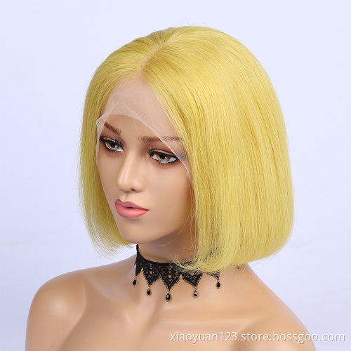 Orange Colored Human Hair Wig Straight Short Bob Lace Front Wig Summer Pixie Blunt Cut Brazilian Remy Wig For Black Women